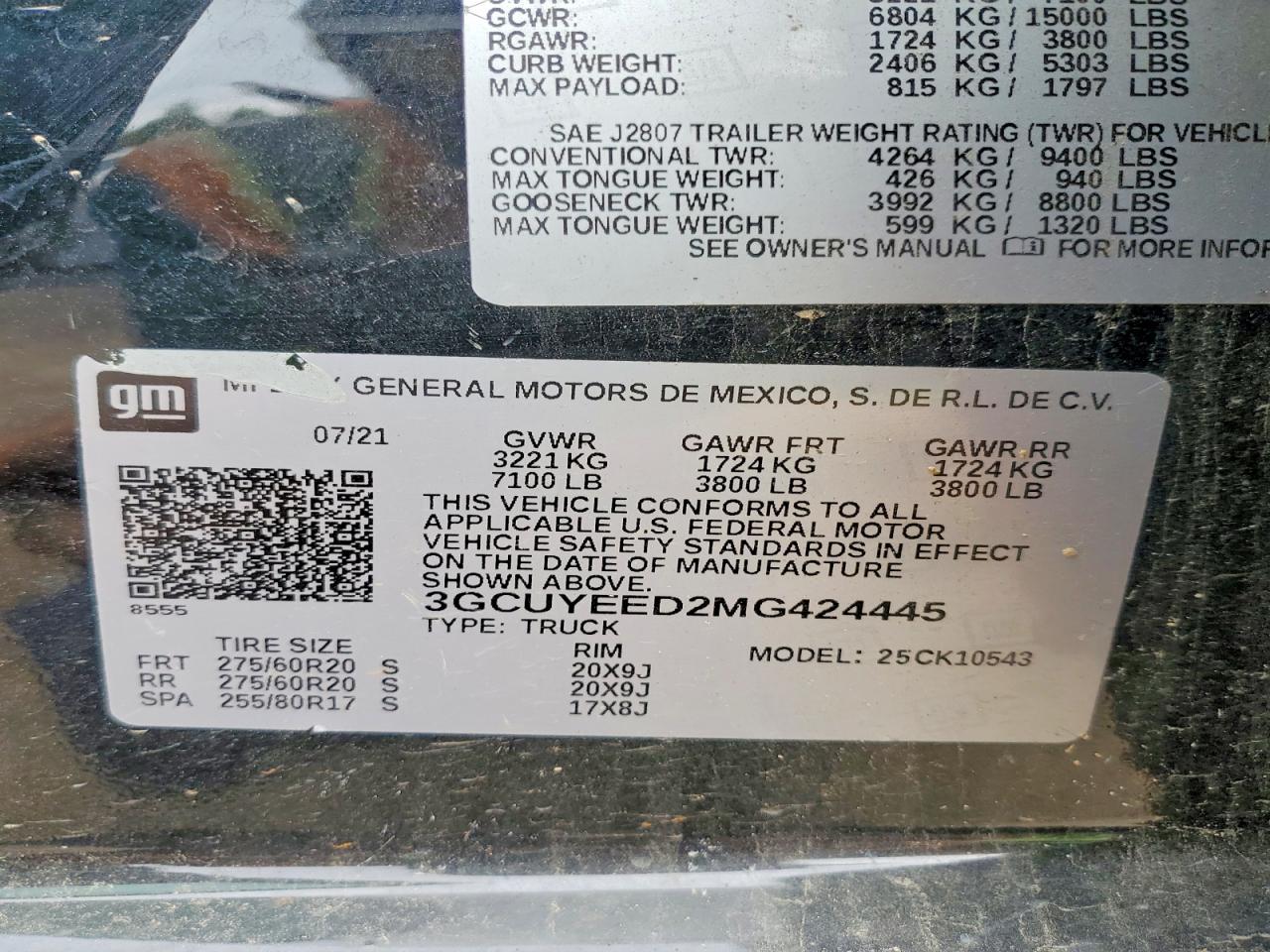 3GCUYEED2MG424445 · 2021 CHEVROLET SILVERADO · 12/12