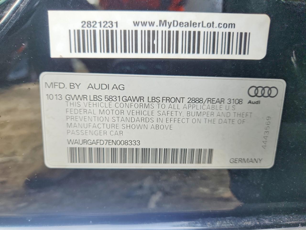 WAURGAFD7EN008333 · 2014 AUDI A8 · 12/12