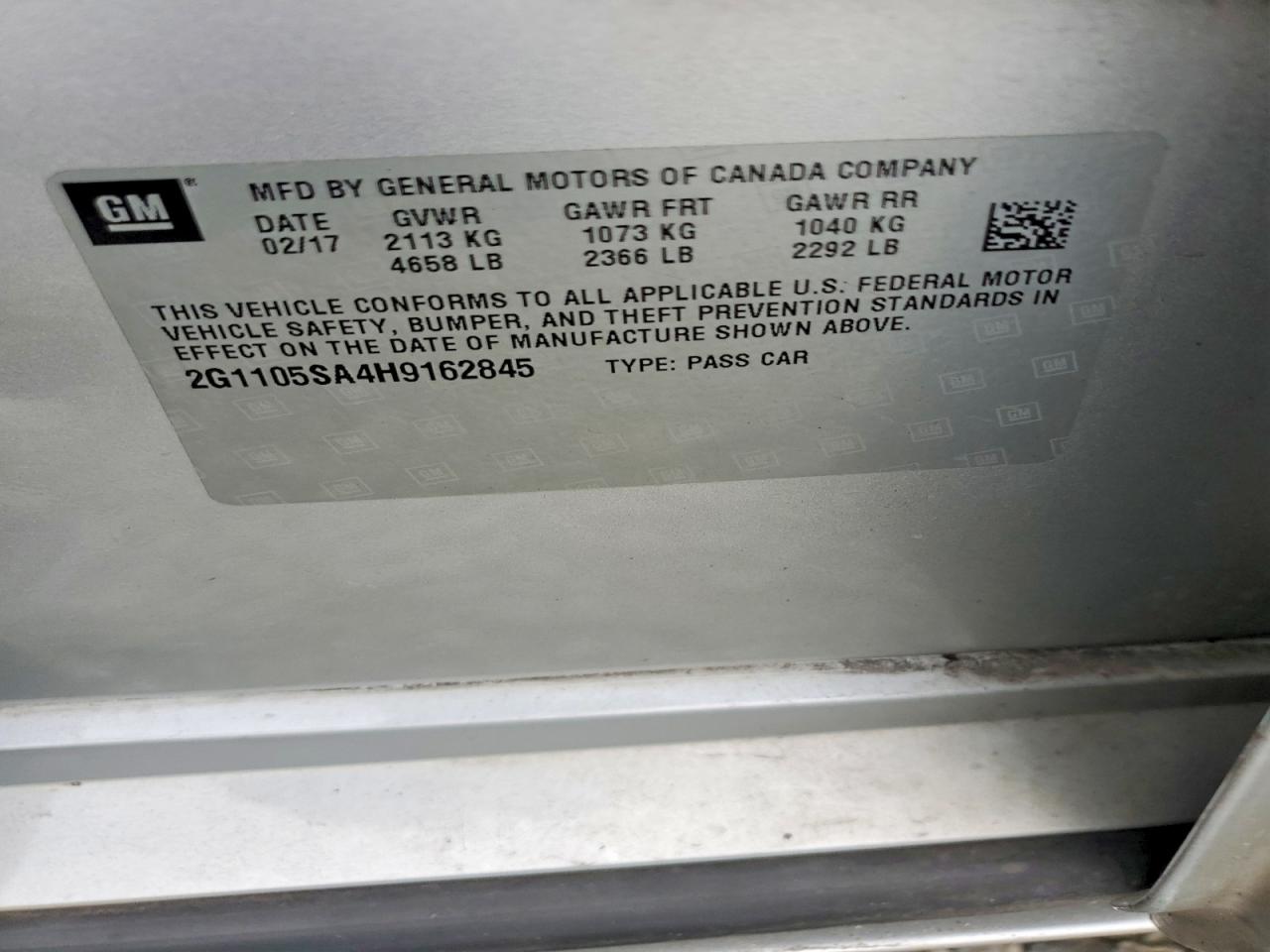 2G1105SA4H9162845 · 2017 CHEVROLET IMPALA · 12/12