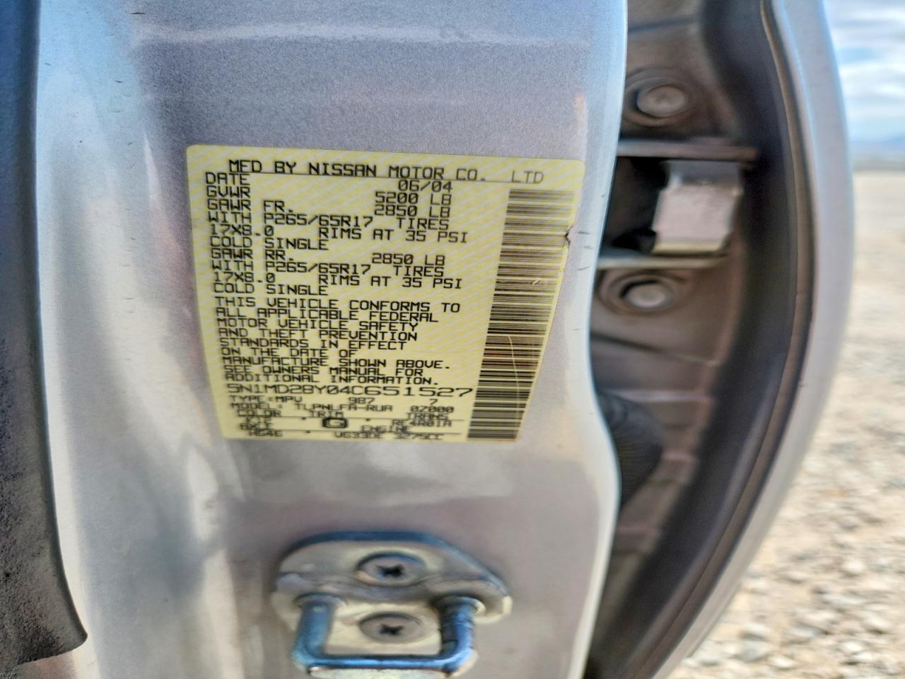 5N1MD28Y04C651527 · 2004 NISSAN XTERRA · 12/12