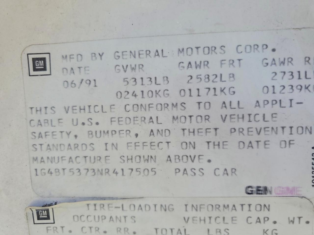 1G4BT5373NR417505 · 1992 BUICK ROADMASTER · 12/12