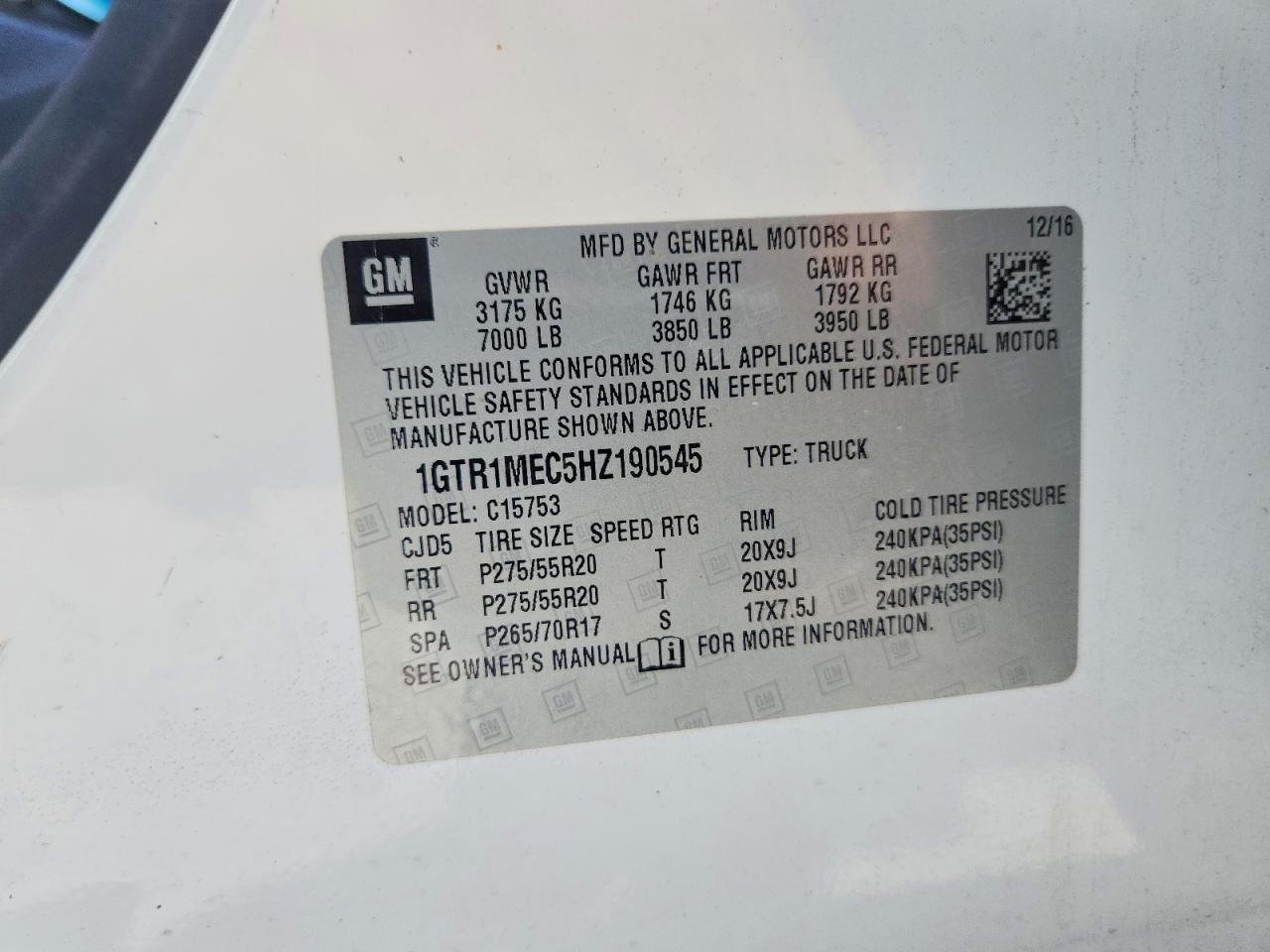 1GTR1MEC5HZ190545 · 2017 GMC SIERRA · 12/12