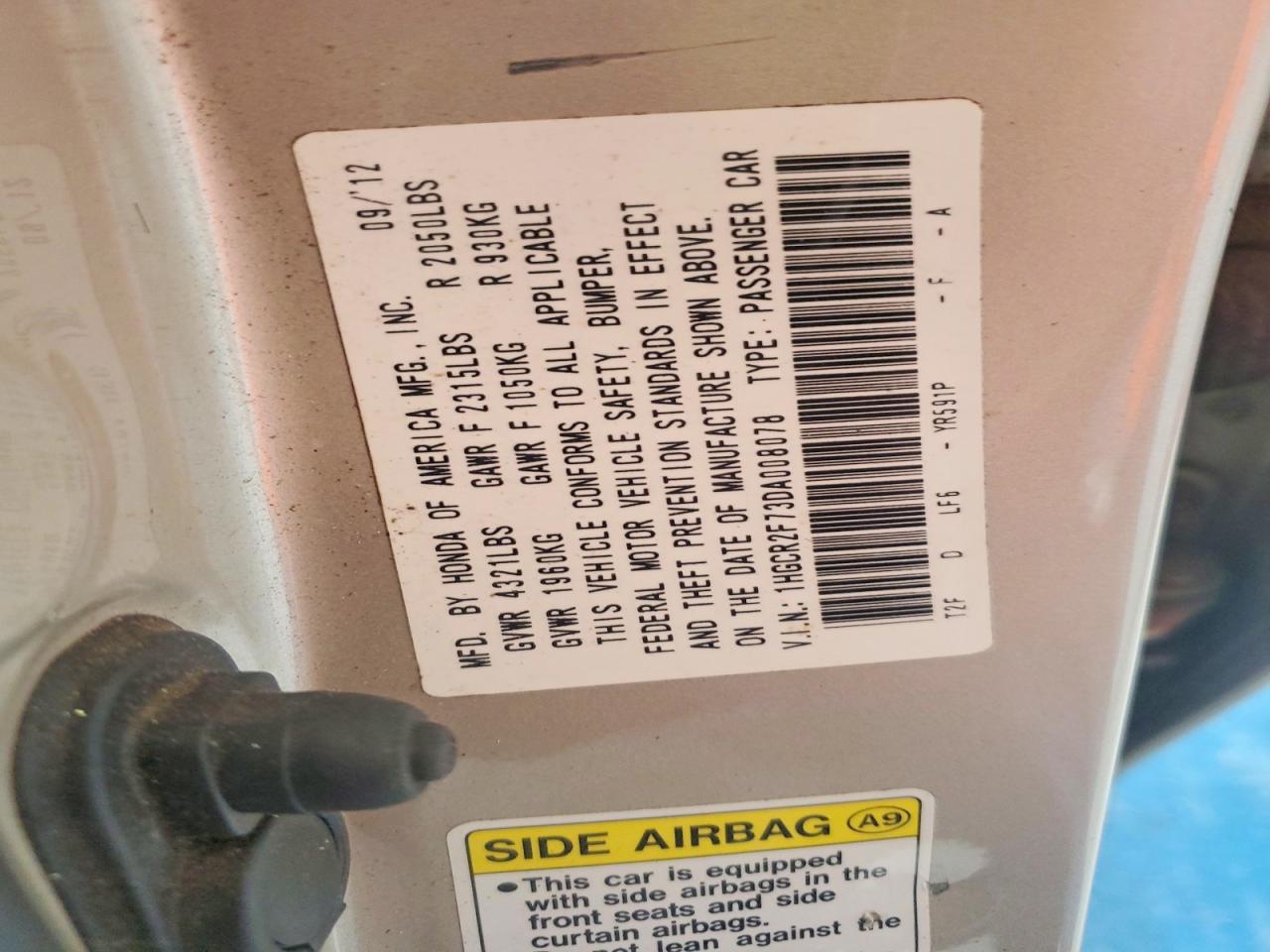 1HGCR2F73DA008078 · 2013 HONDA ACCORD · 12/12