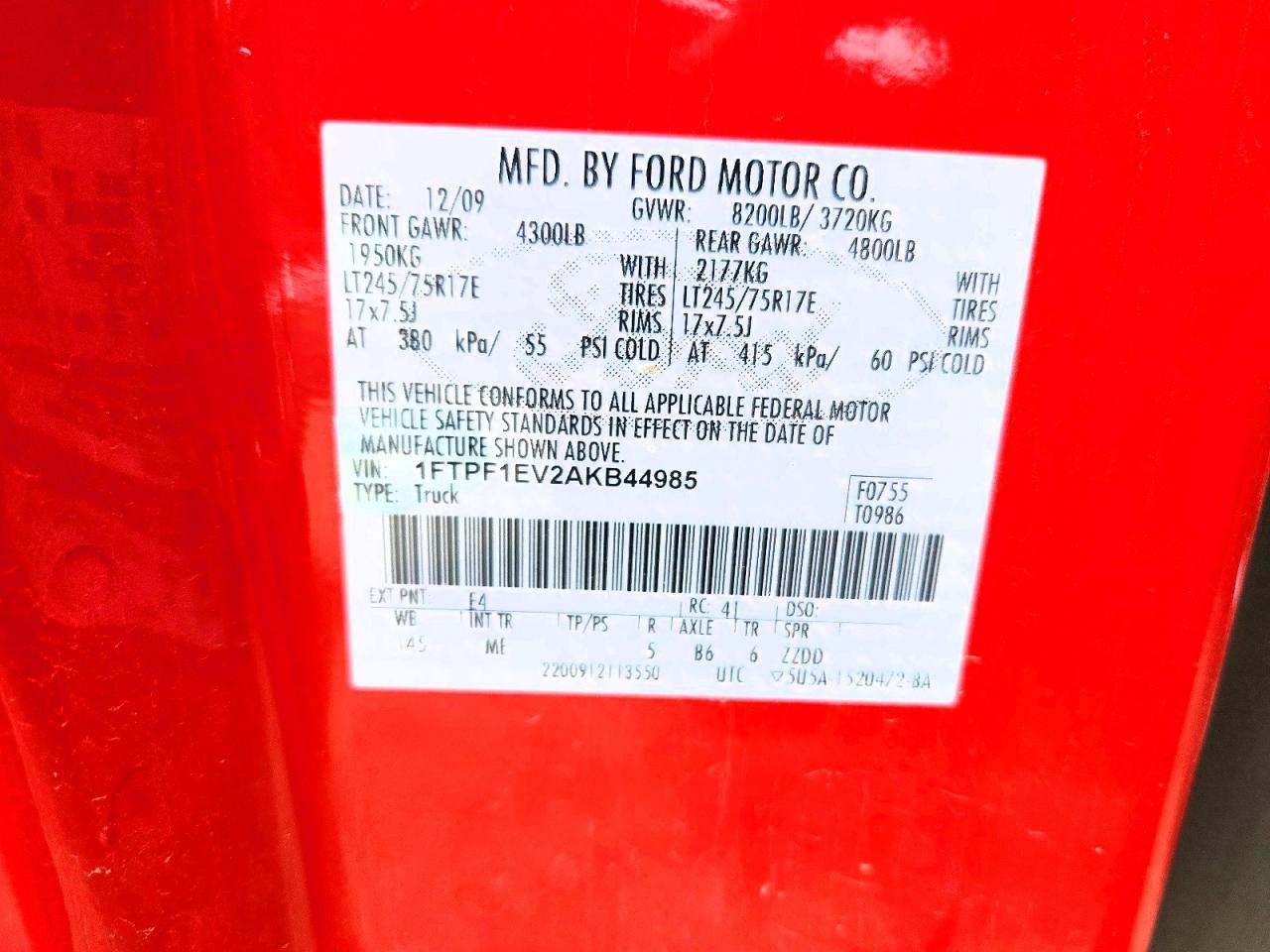 1FTPF1EV2AKB44985 · 2010 FORD F150 · 12/12