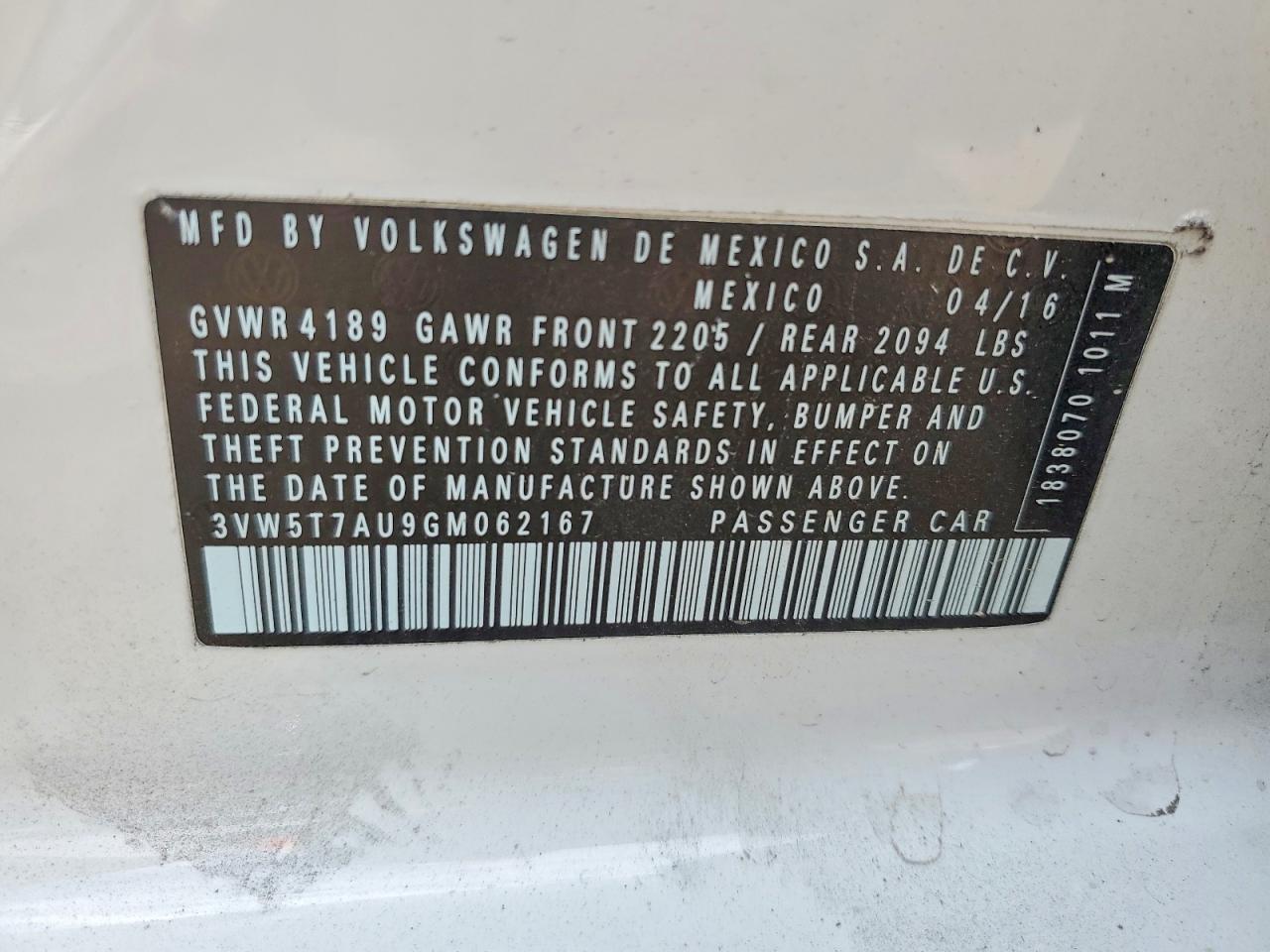 3VW5T7AU9GM062167 · 2016 VOLKSWAGEN GTI · 12/12