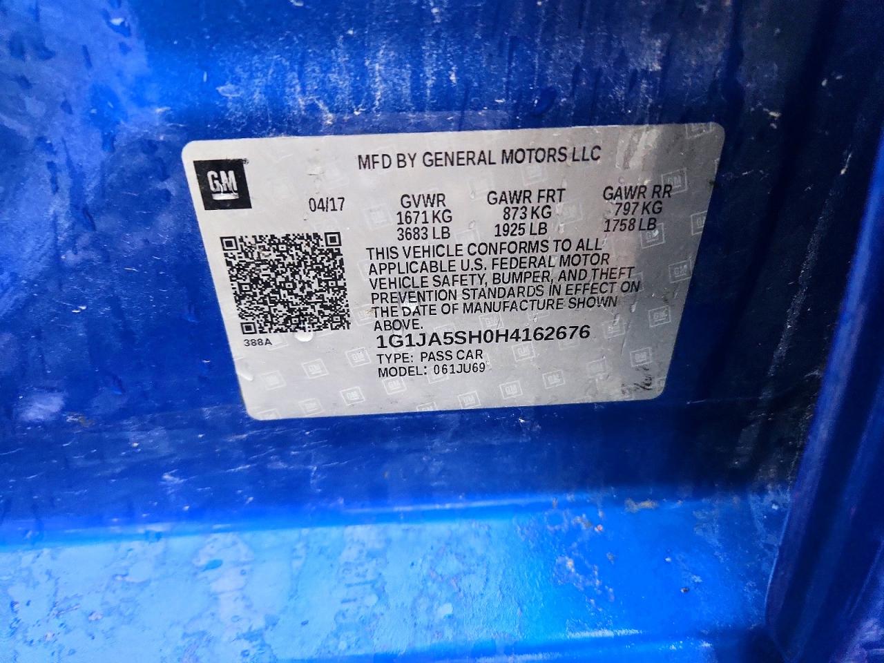 1G1JA5SH0H4162676 · 2017 CHEVROLET SONIC · 12/12