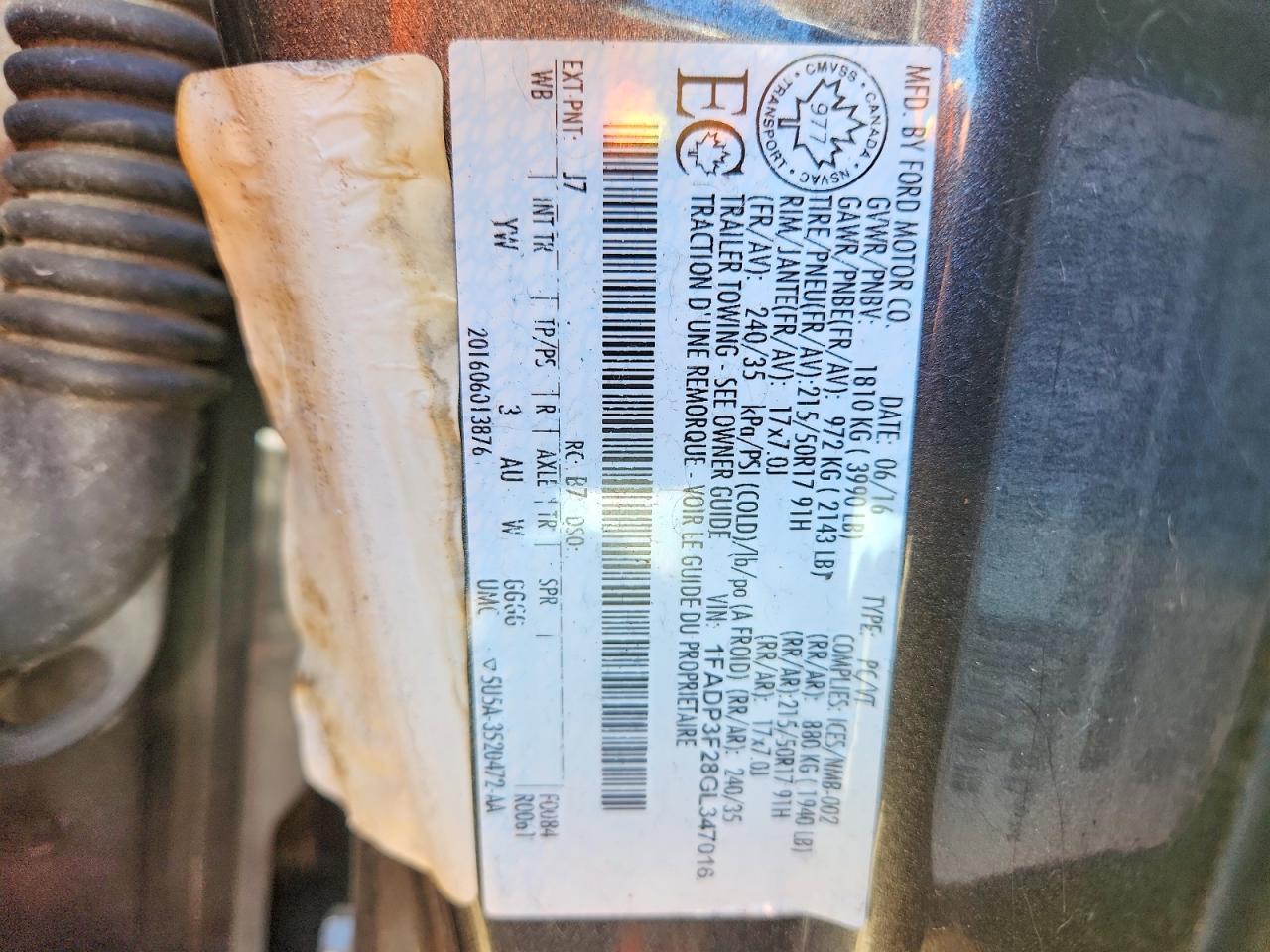 1FADP3F28GL347016 · 2016 FORD FOCUS · 12/12