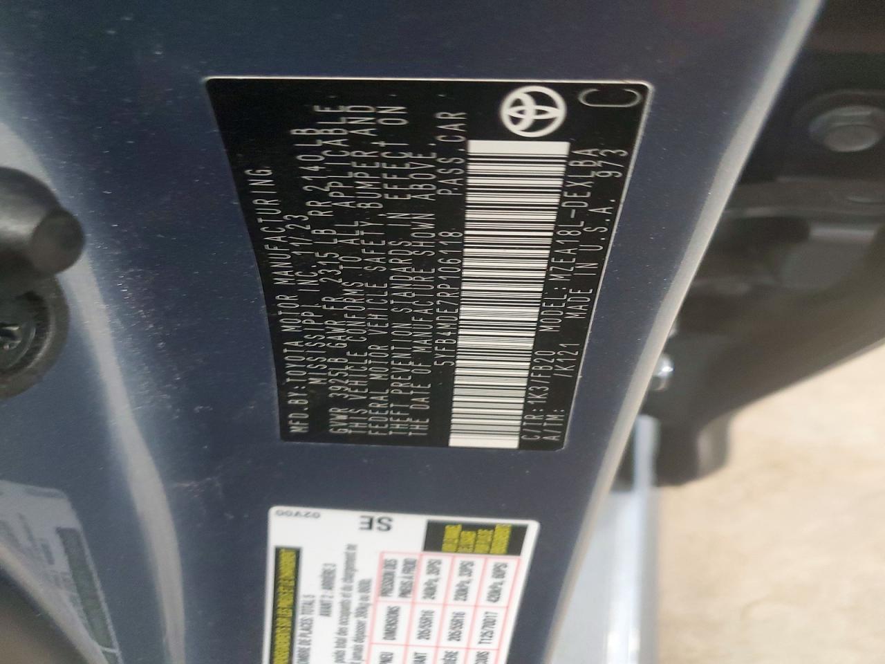 5YFB4MDE7RP106118 · 2024 TOYOTA COROLLA · 12/12