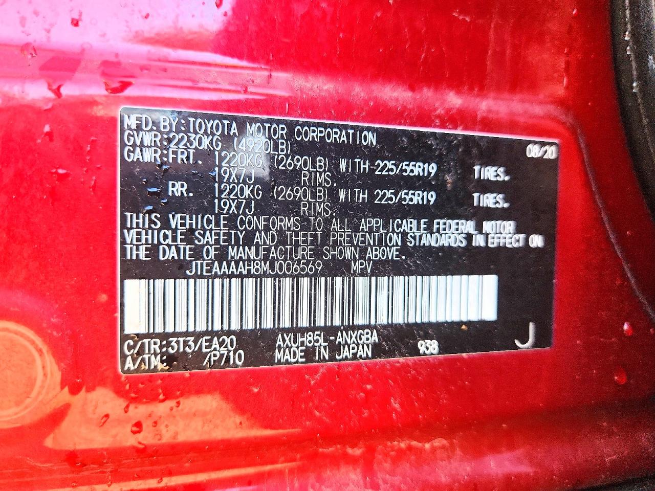 JTEAAAAH8MJ006569 · 2021 TOYOTA VENZA · 12/12