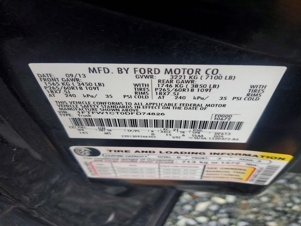1FTFW1CT0DFD74826 · 2013 FORD F150 · 12/12