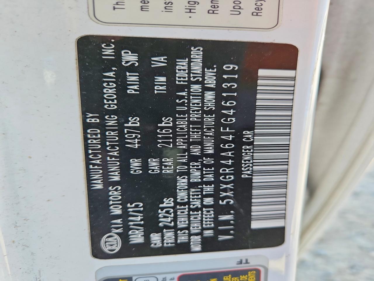 5XXGR4A64FG461319 · 2015 KIA OPTIMA · 12/12