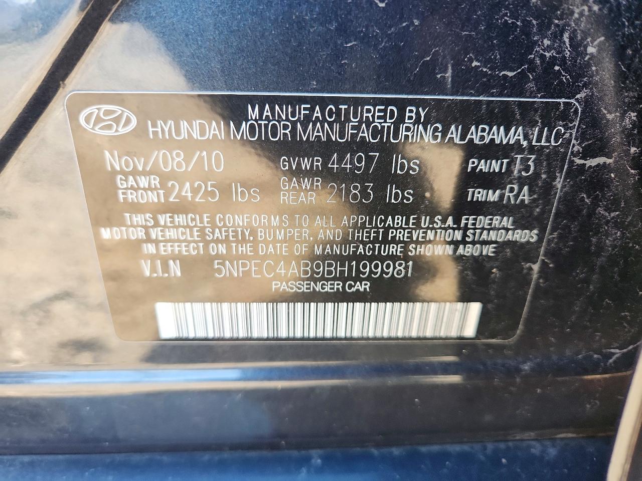 5NPEC4AB9BH199981 · 2011 HYUNDAI SONATA · 12/12