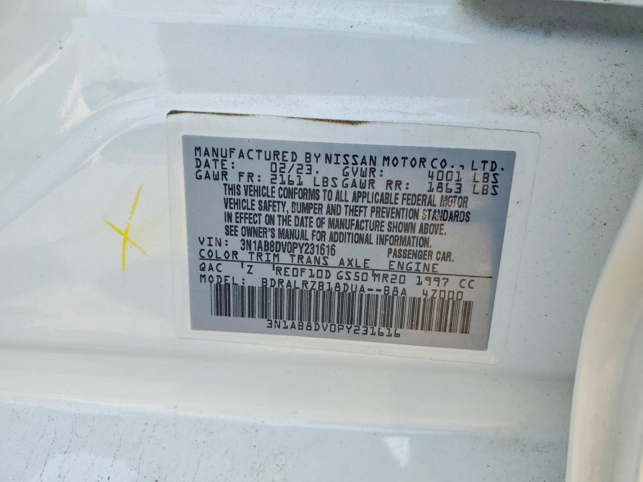 3N1AB8DV0PY231616 · 2023 NISSAN SENTRA · 12/12