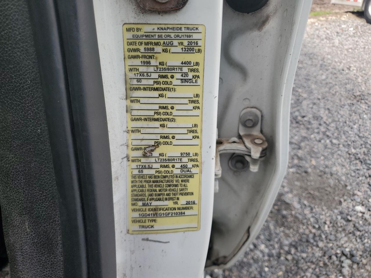 1GD41VEG1GF210384 · 2016 GMC SIERRA · 12/12