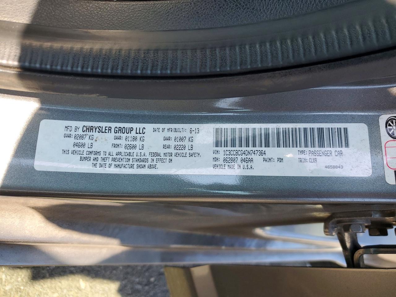 1C3CCBCG4DN747364 · 2013 CHRYSLER 200 · 12/12