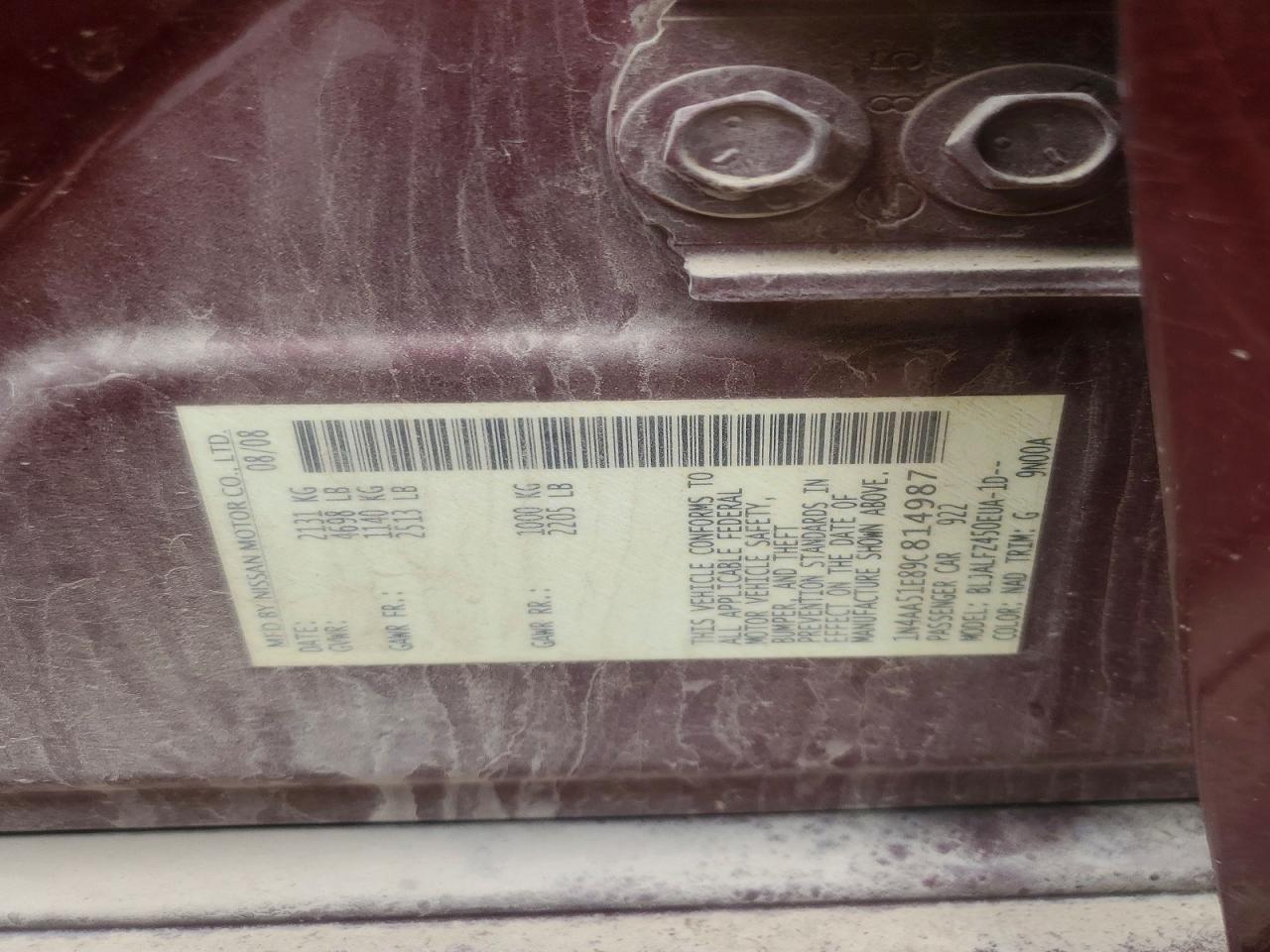 1N4AA51E89C814987 · 2009 NISSAN MAXIMA · 12/12