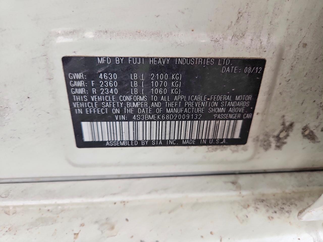 4S3BMEK68D2009132 · 2013 SUBARU LEGACY · 12/12