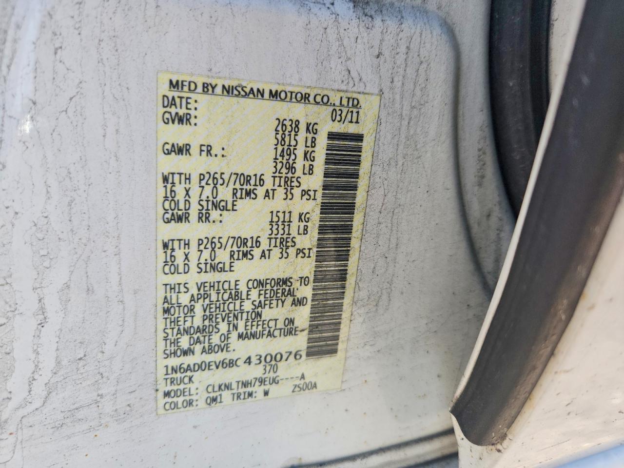 1N6AD0EV6BC430076 · 2011 NISSAN FRONTIER · 12/12