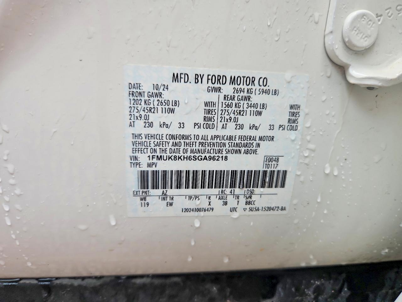 1FMUK8KH6SGA96218 · 2025 FORD EXPLORER · 12/12