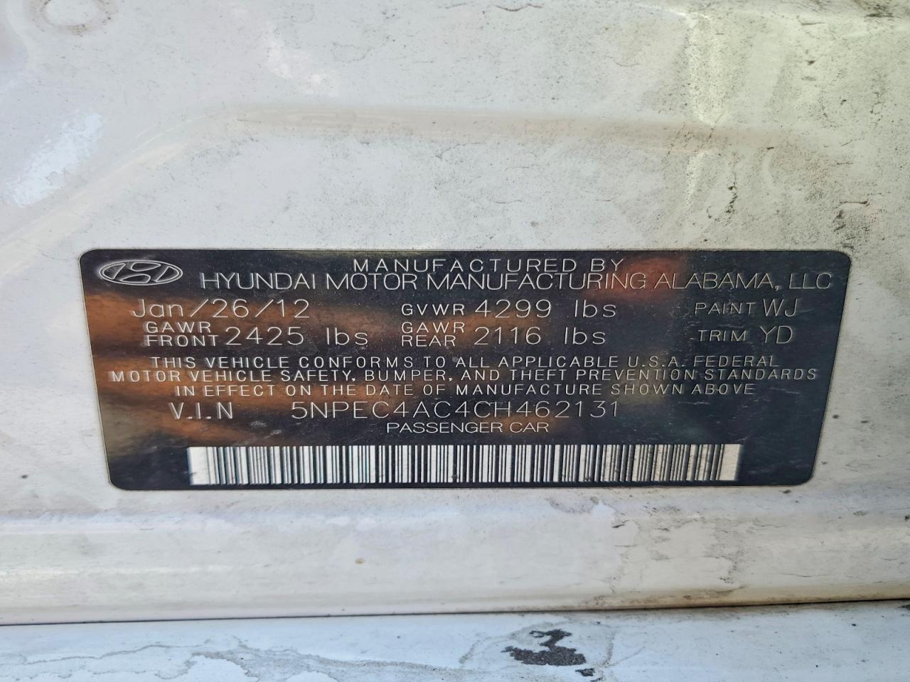 5NPEC4AC4CH462131 · 2012 HYUNDAI SONATA · 12/12