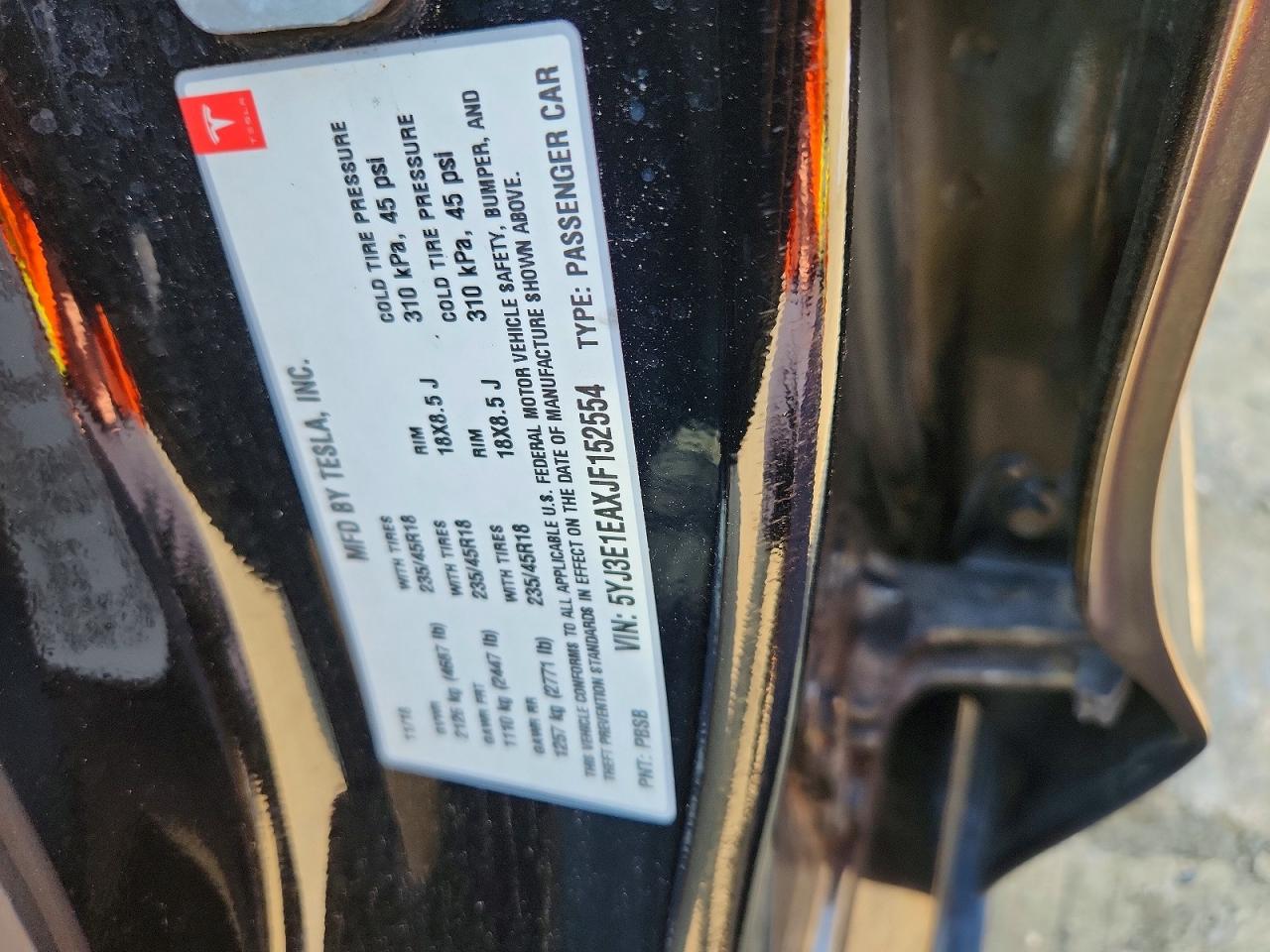 5YJ3E1EAXJF152554 · 2018 TESLA MODEL 3 · 12/12