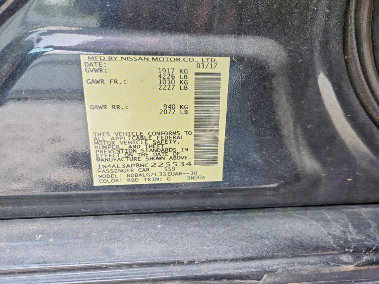 1N4AL3AP8HC225534 · 2017 NISSAN ALTIMA · 12/12