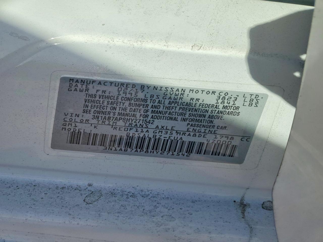 3N1AB7AP8HY271542 · 2017 NISSAN SENTRA · 12/12