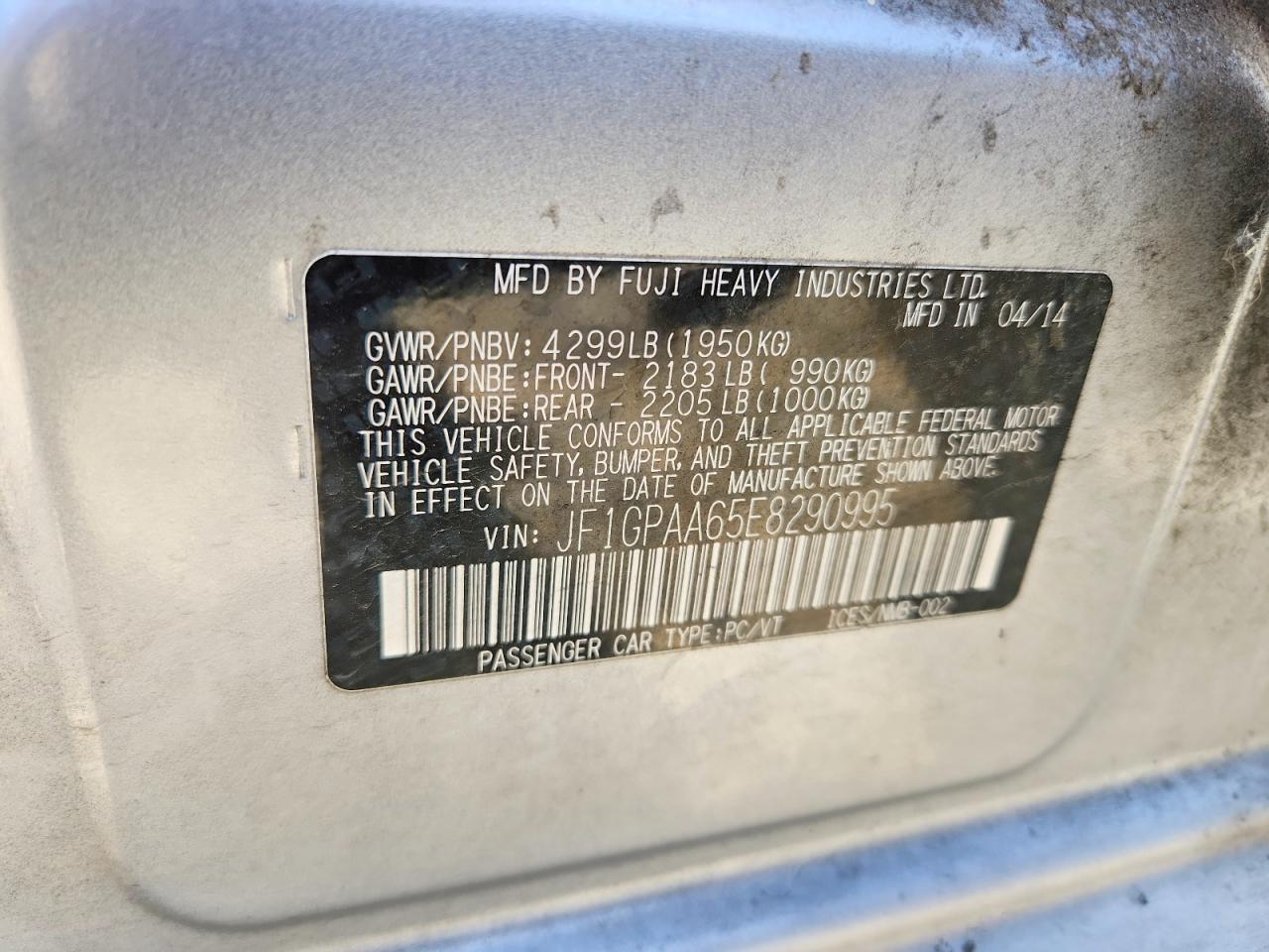 JF1GPAA65E8290995 · 2014 SUBARU IMPREZA · 12/12