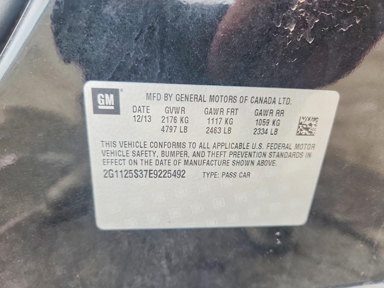 2G1125S37E9225492 · 2014 CHEVROLET IMPALA · 12/12