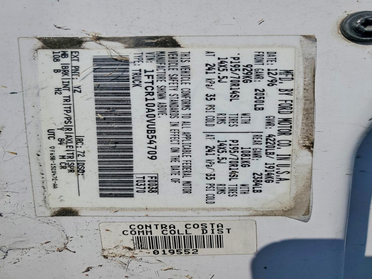1FTCR10A0VUB54709 · 1997 FORD RANGER · 12/12