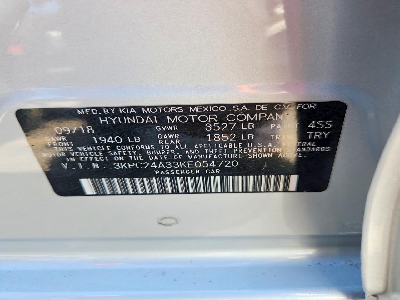 3KPC24A33KE054720 · 2019 HYUNDAI ACCENT · 12/12