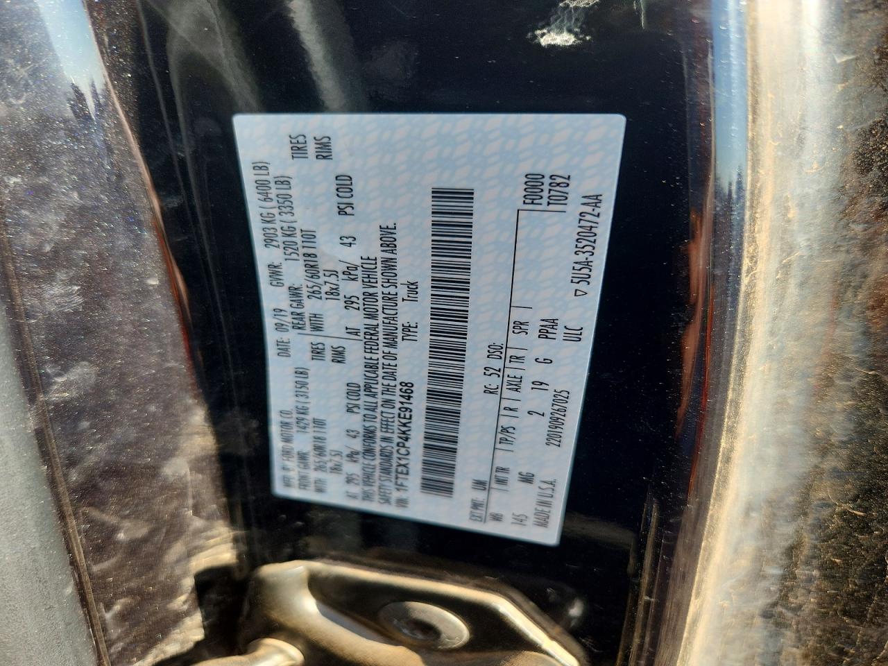 1FTEX1CP4KKE91468 · 2019 FORD F150 · 12/12