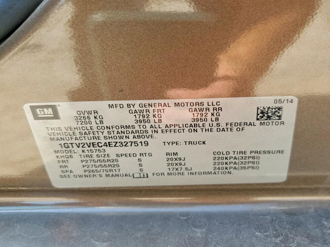 1GTV2VEC4EZ327519 · 2014 GMC SIERRA · 12/12