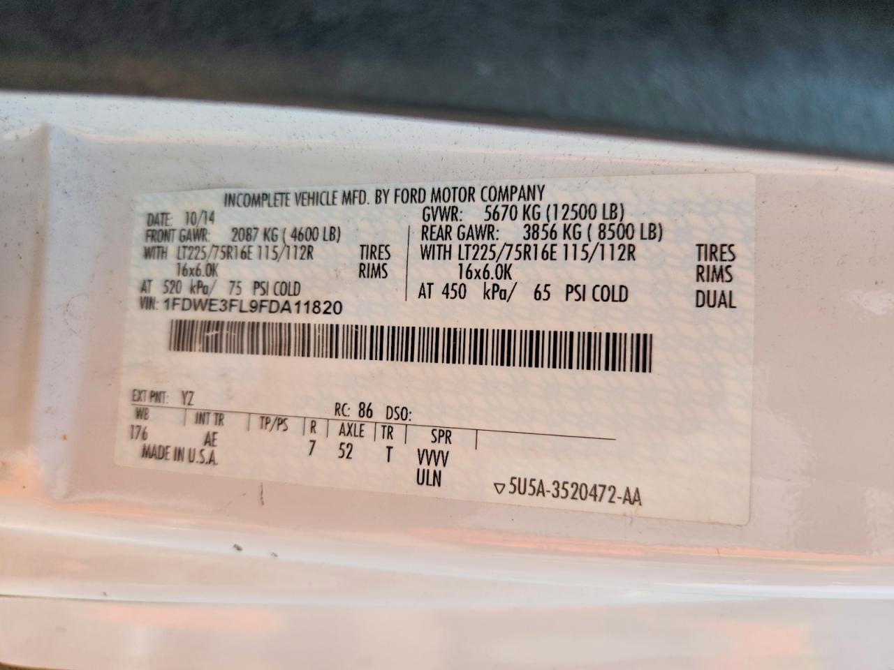 1FDWE3FL9FDA11820 · 2015 FORD E350 · 12/12
