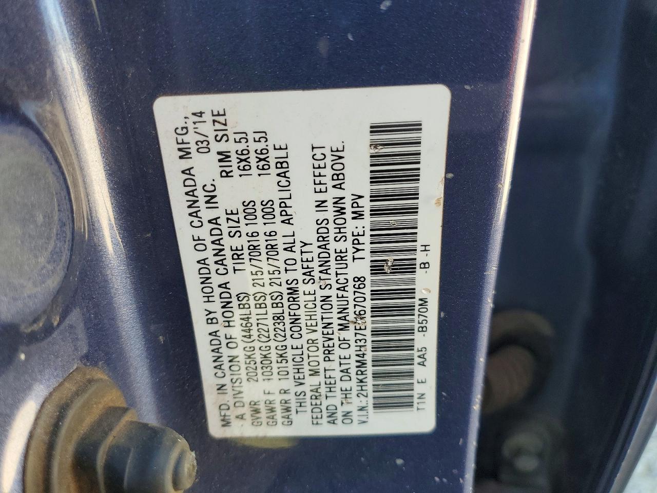 2HKRM4H37EH670768 · 2014 HONDA CR-V · 12/12