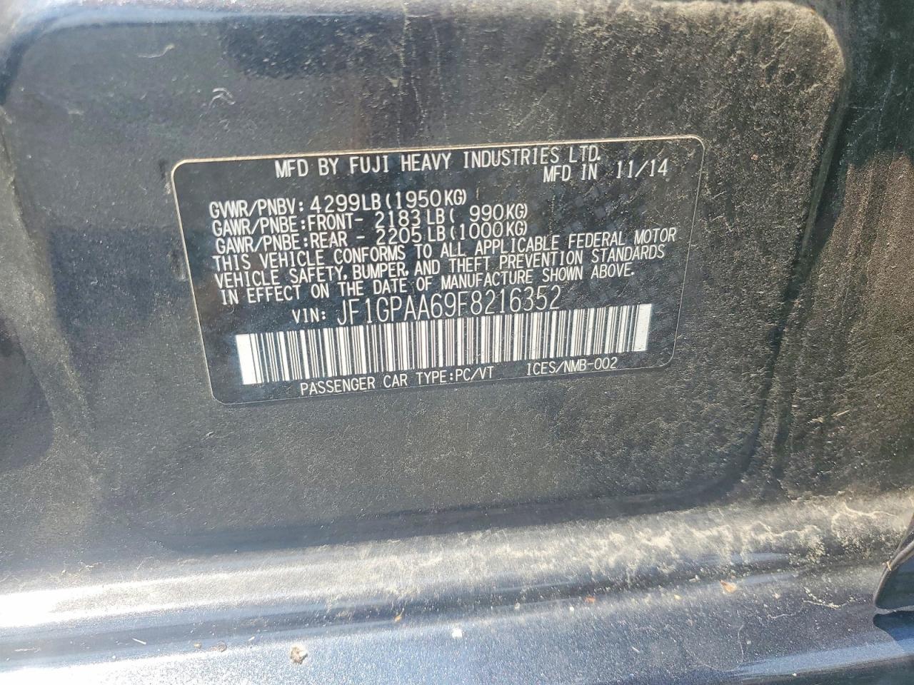JF1GPAA69F8216352 · 2015 SUBARU IMPREZA · 12/12