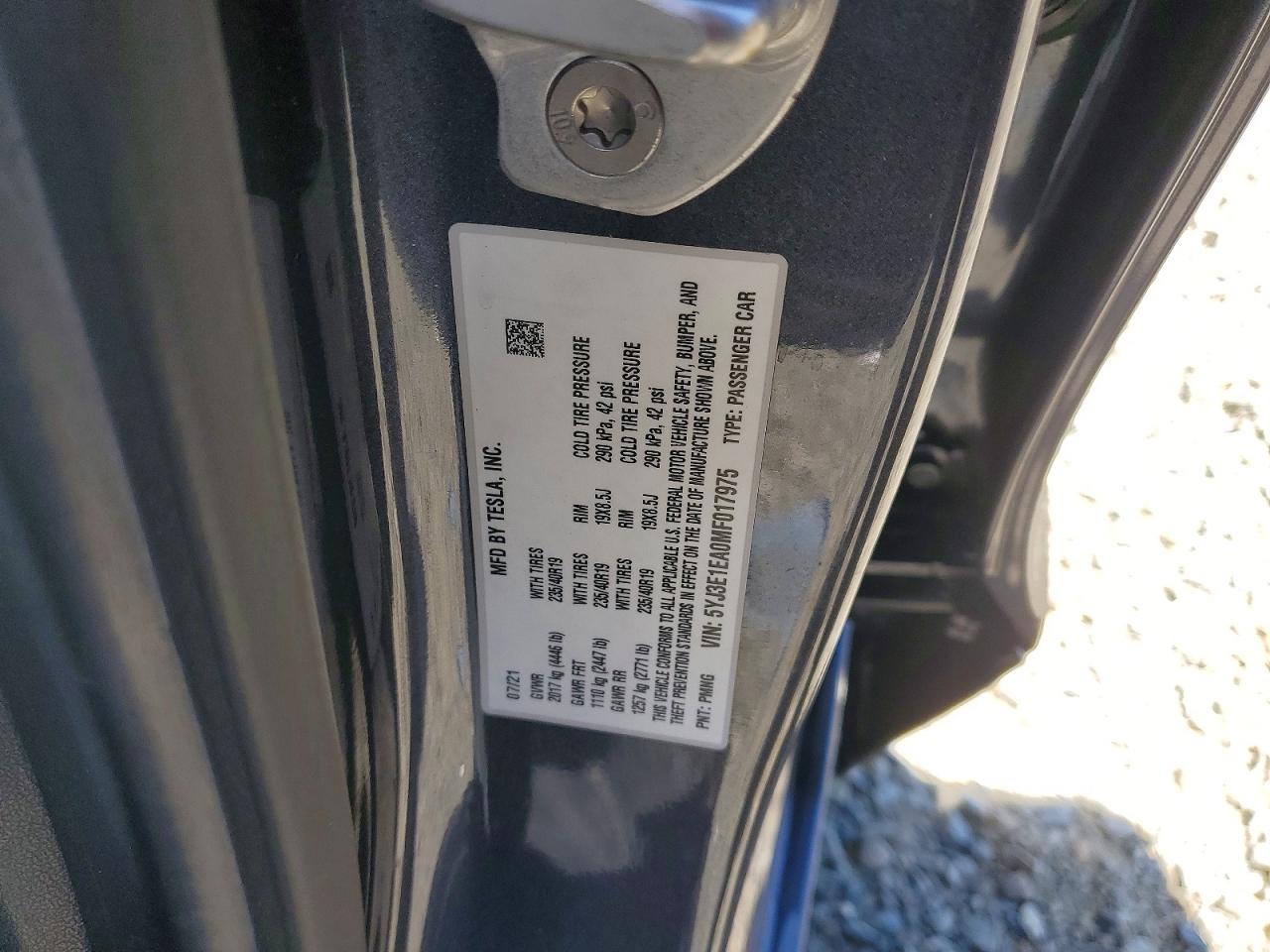 5YJ3E1EA0MF017975 · 2021 TESLA MODEL 3 · 12/12