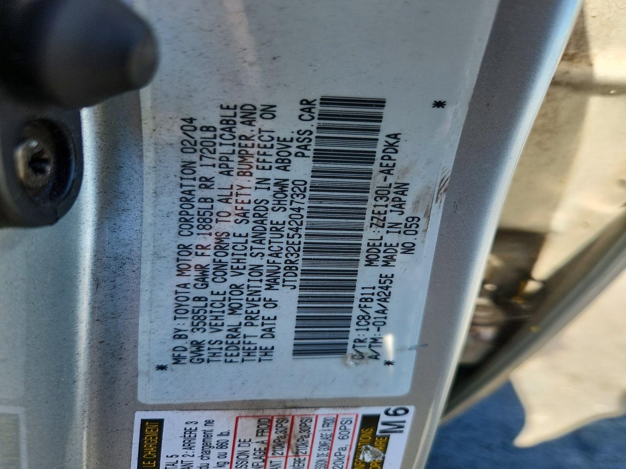 JTDBR32E542047320 · 2004 TOYOTA COROLLA · 12/12