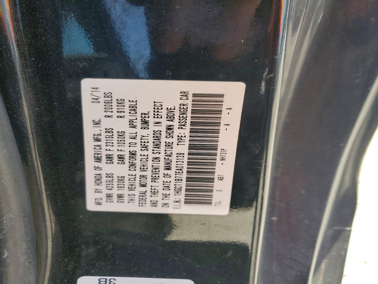 1HGCT1B77EA013139 · 2014 HONDA ACCORD · 12/12
