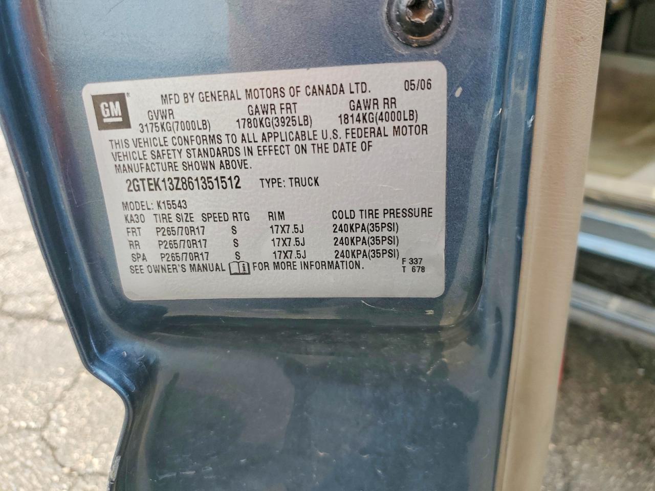 2GTEK13Z861351512 · 2006 GMC NEW SIERRA · 12/12