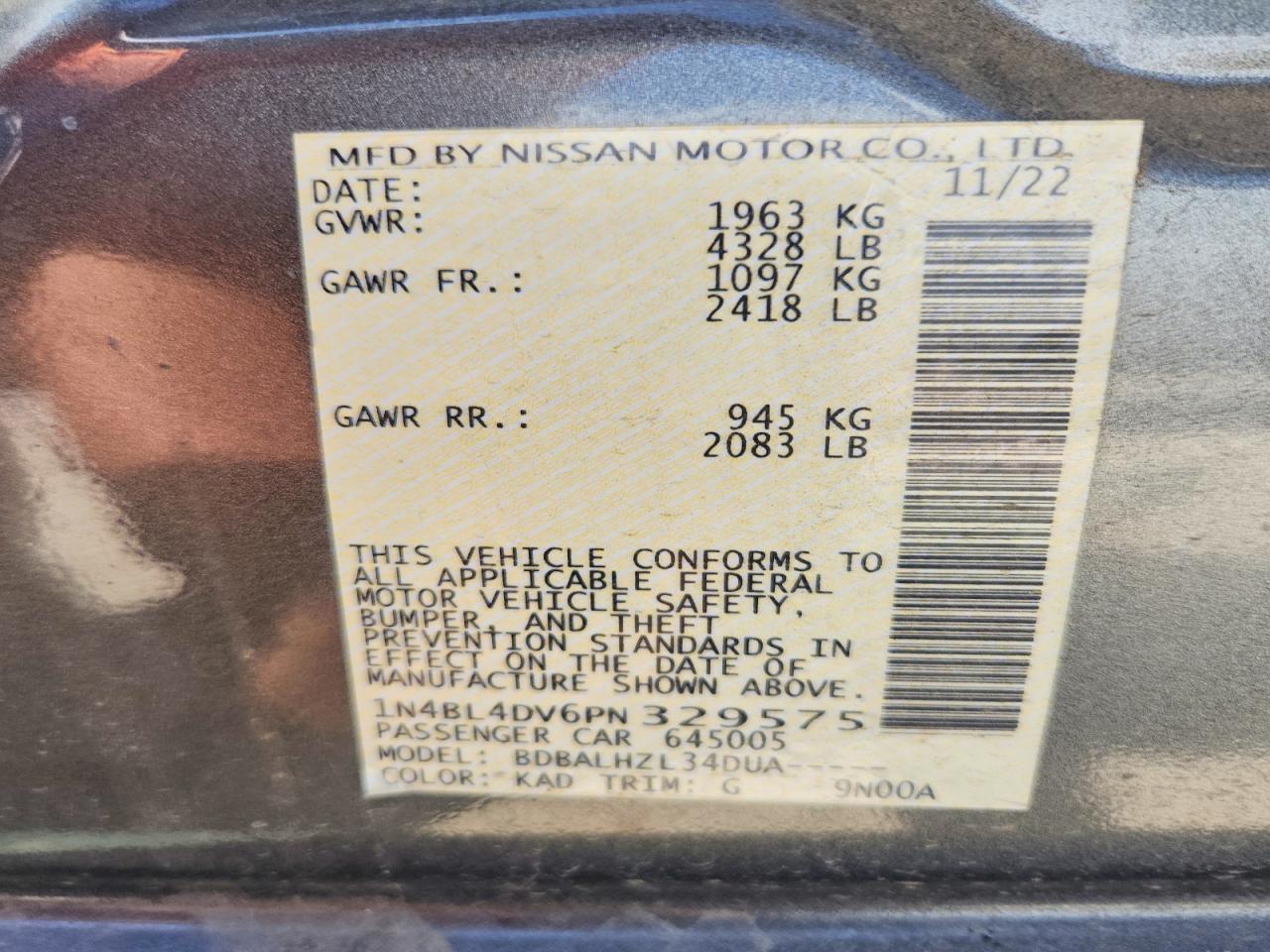 1N4BL4DV6PN329575 · 2023 NISSAN ALTIMA · 12/12