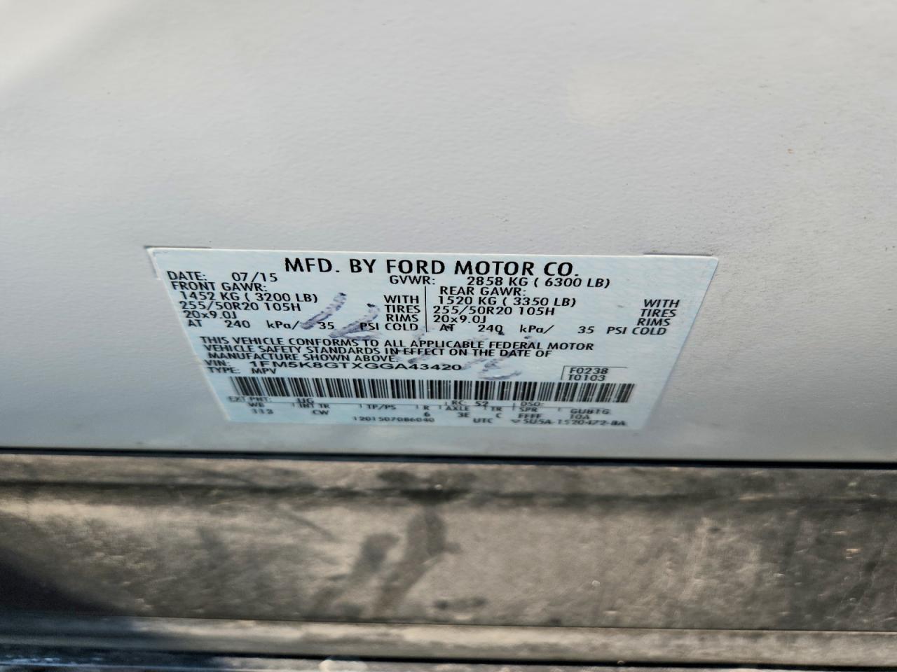 1FM5K8GTXGGA43420 · 2016 FORD EXPLORER · 12/12