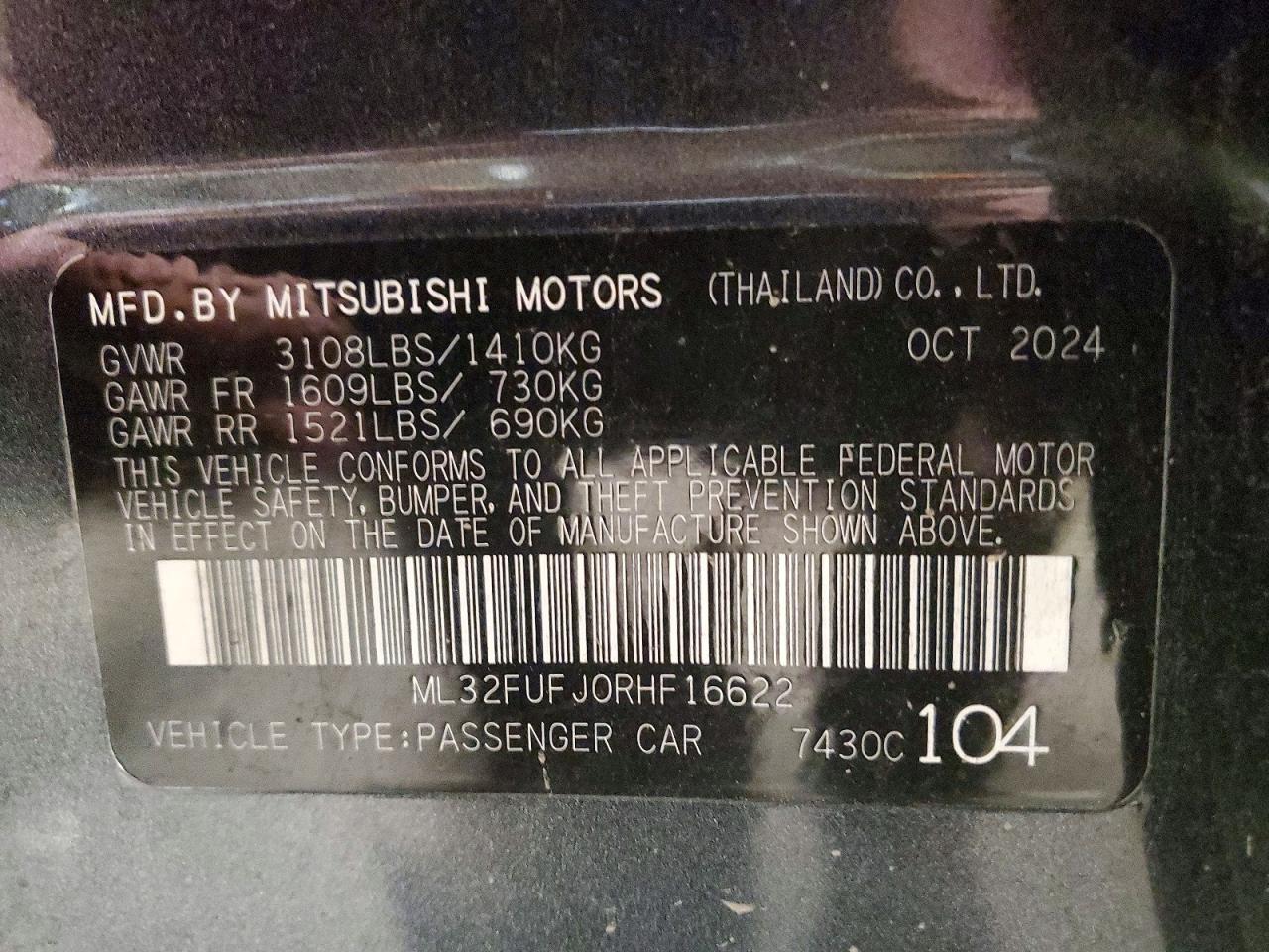 ML32FUFJ0RHF16622 · 2024 MITSUBISHI MIRAGE · 12/12