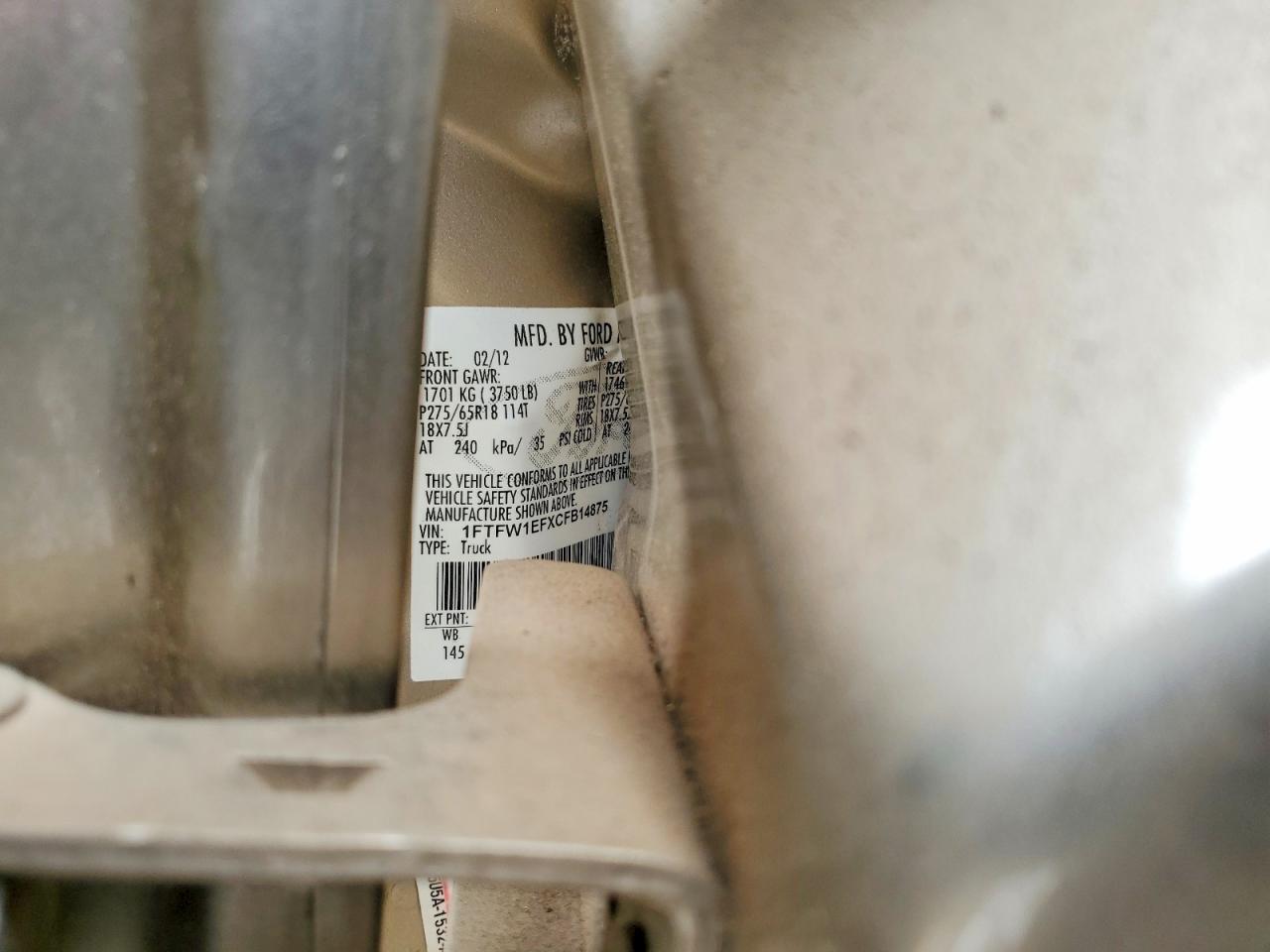 1FTFW1EFXCFB14875 · 2012 FORD F150 · 12/12