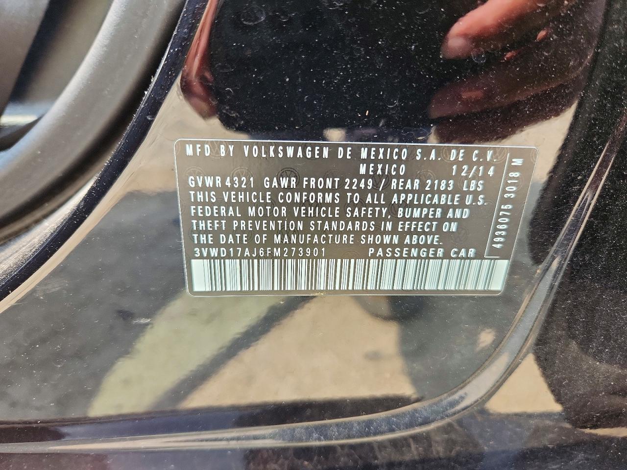 3VWD17AJ6FM273901 · 2015 VOLKSWAGEN JETTA · 12/12