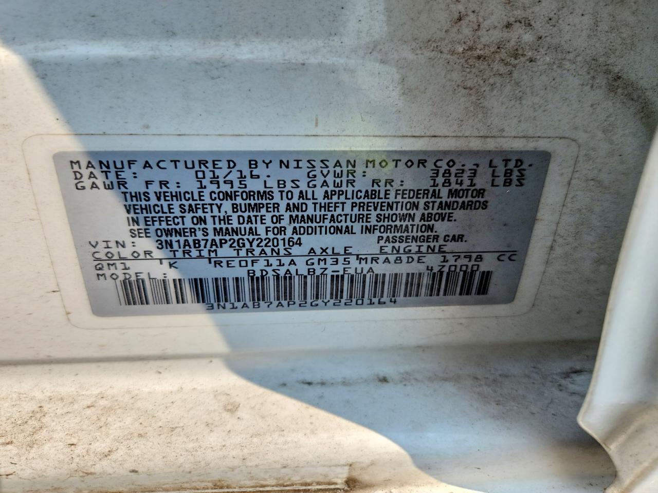 3N1AB7AP2GY220164 · 2016 NISSAN SENTRA · 12/12