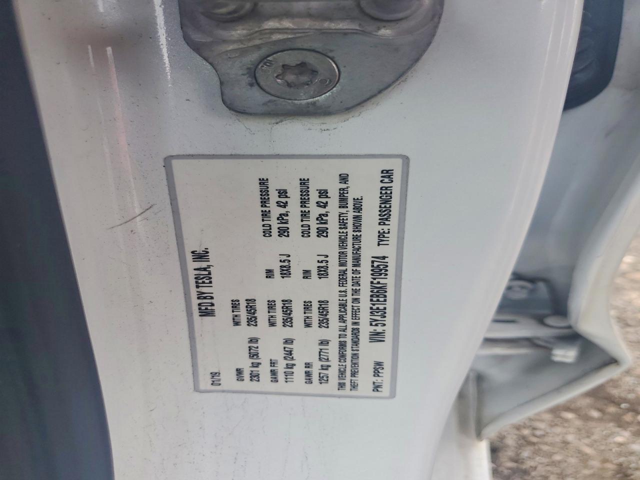 5YJ3E1EB6KF199574 · 2019 TESLA MODEL 3 · 12/12