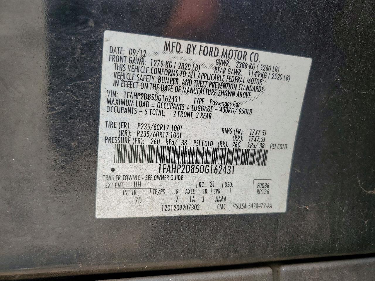 1FAHP2D85DG162431 · 2013 FORD TAURUS · 12/12