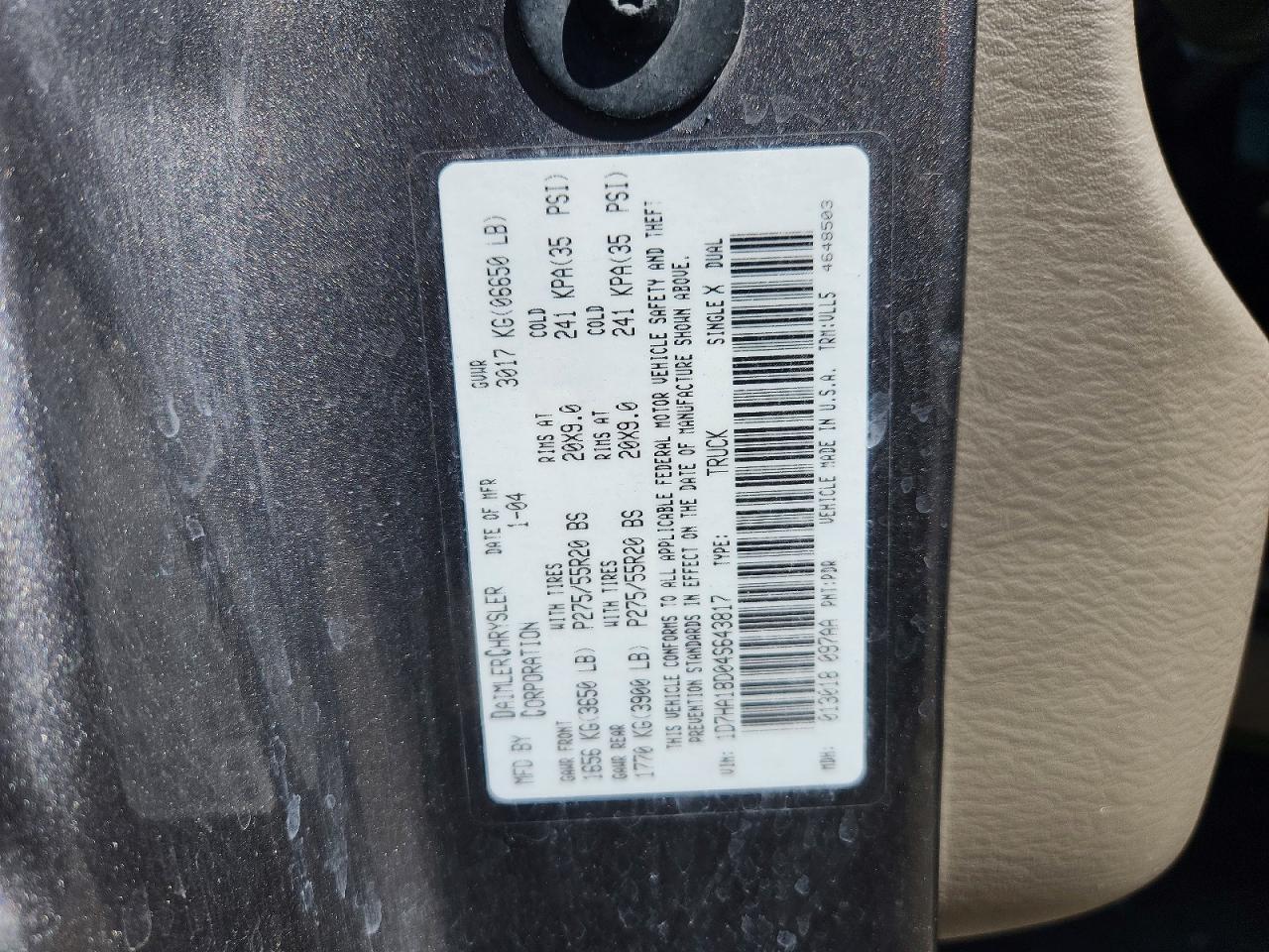 1D7HA18D04S643817 · 2004 DODGE RAM 1500 · 12/12