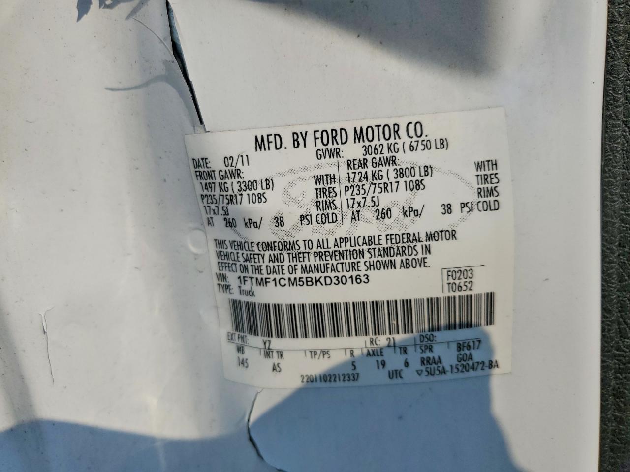 1FTMF1CM5BKD30163 · 2011 FORD F150 · 12/12